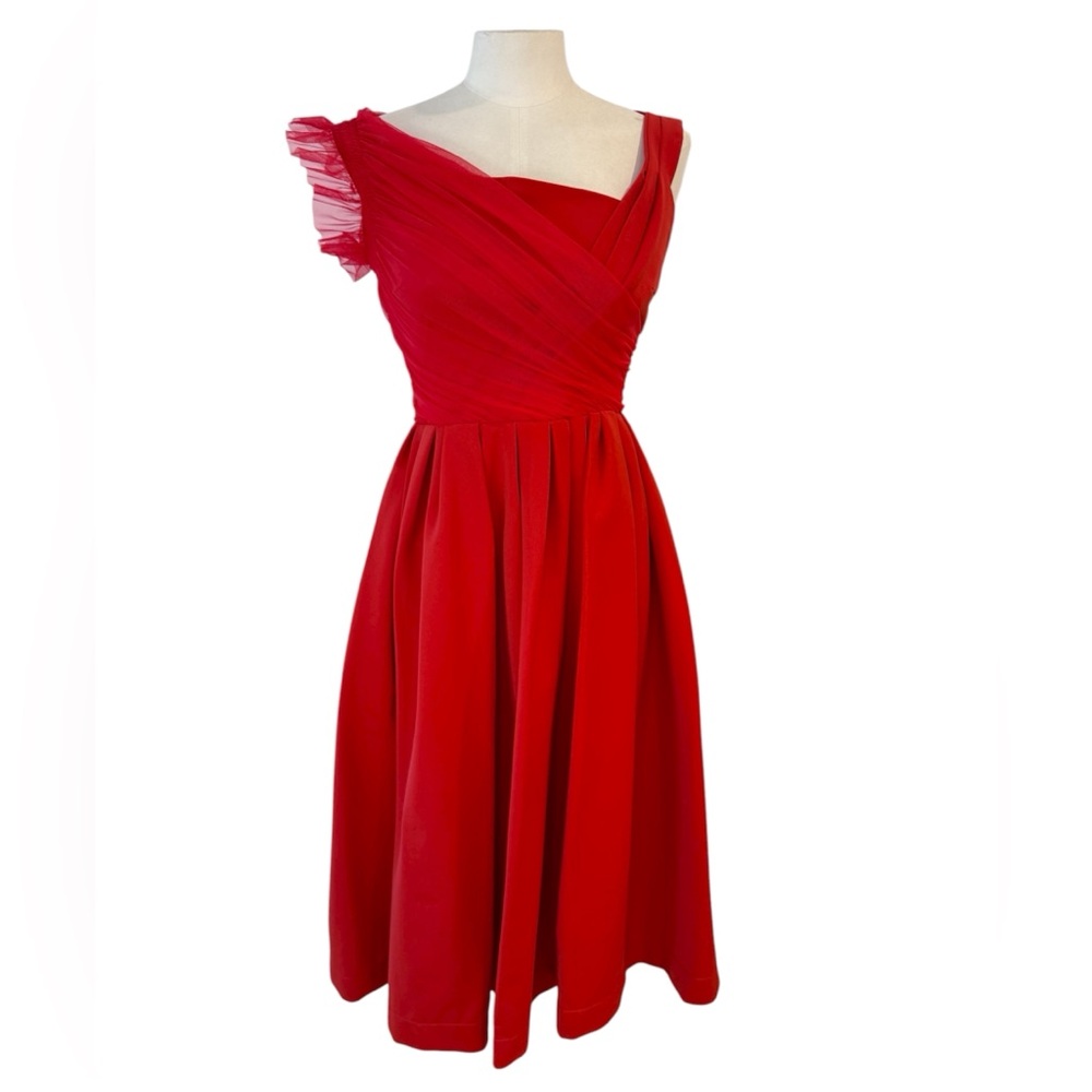 Preen By Thornton Bregazzi Red Pleated Cocktail Fancy Elegant Dress size S